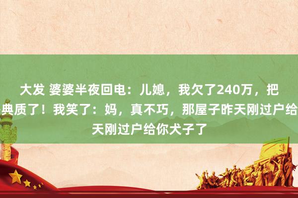 大发 婆婆半夜回电：儿媳，我欠了240万，把你陪嫁房典质了！我笑了：妈，真不巧，那屋子昨天刚过户给你犬子了